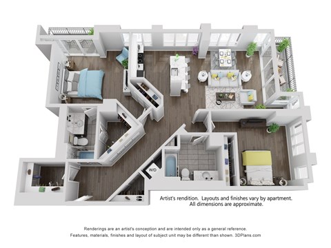 Floor plan for 2 beds, 2 baths, 1399 sqft